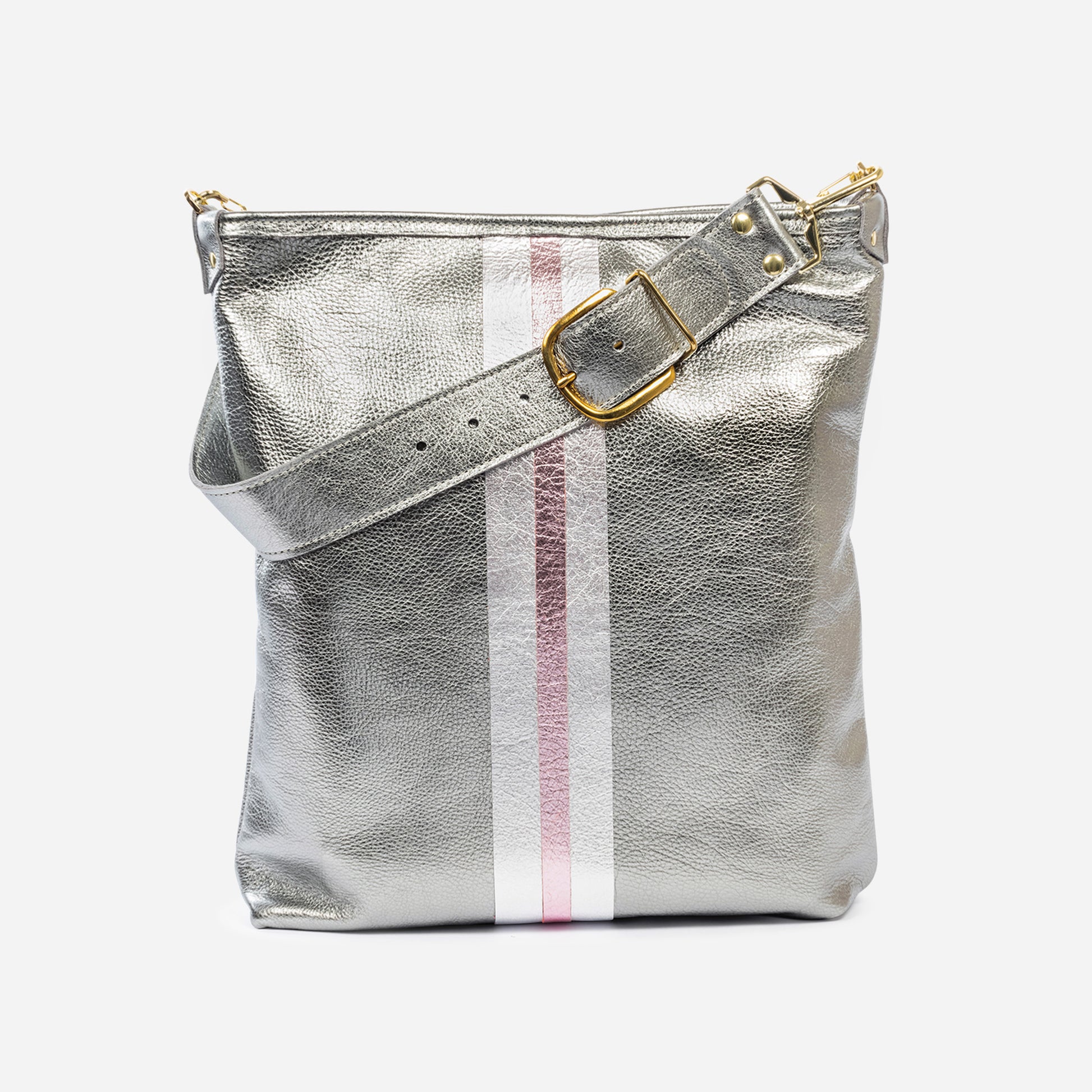 Noe Metallic Leather Shoulder Bag Graphite & Platinum