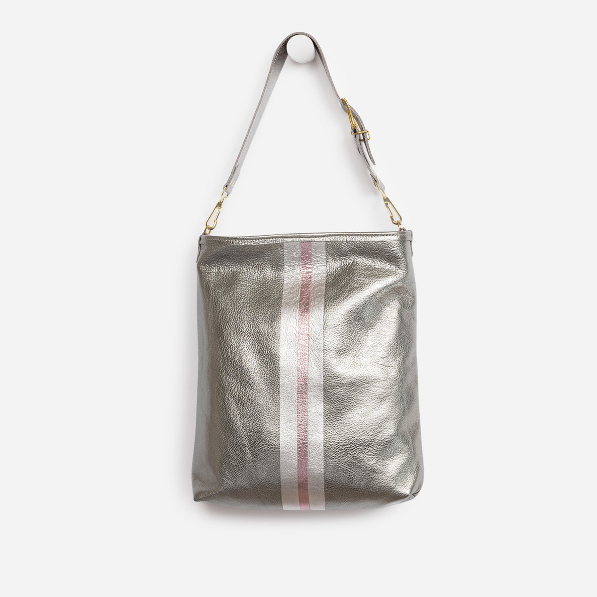 Noe Metallic Leather Shoulder Bag Graphite & Platinum