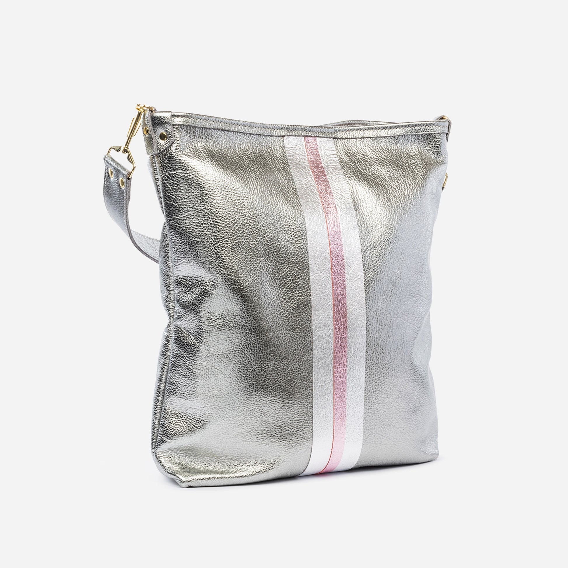 Noe Metallic Leather Shoulder Bag Graphite & Platinum