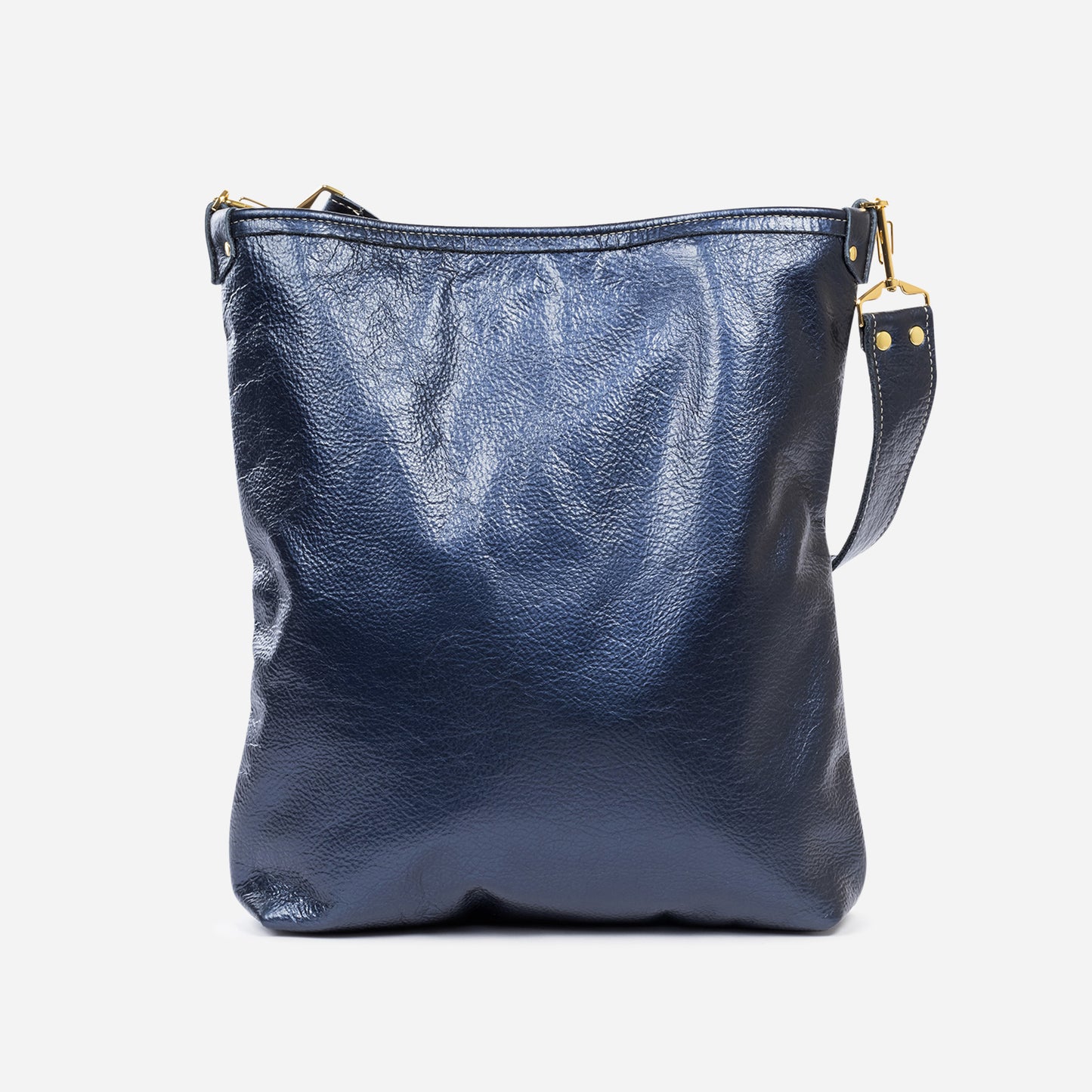 Noe Metallic Leather Shoulder Bag Navy & Fuchsia