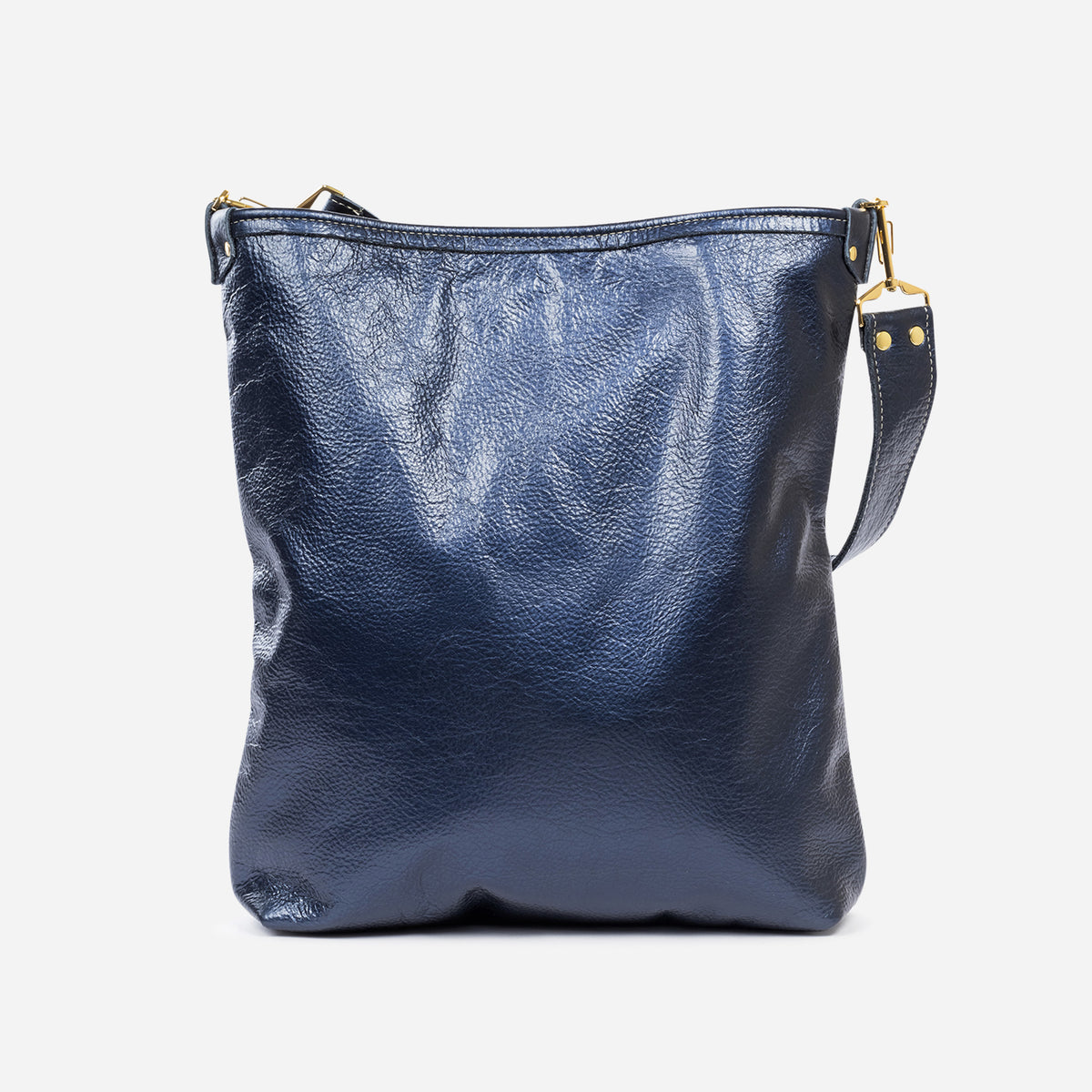 Noe Metallic Leather Shoulder Bag Navy & Fuchsia