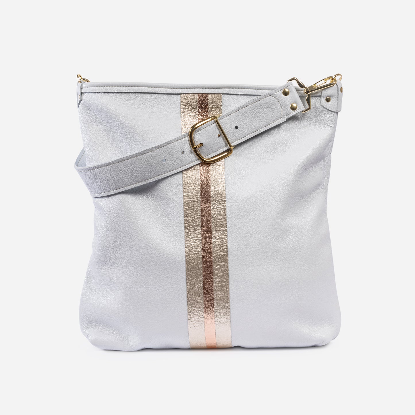 Noe Metallic Leather Shoulder Bag Snow & Champagne