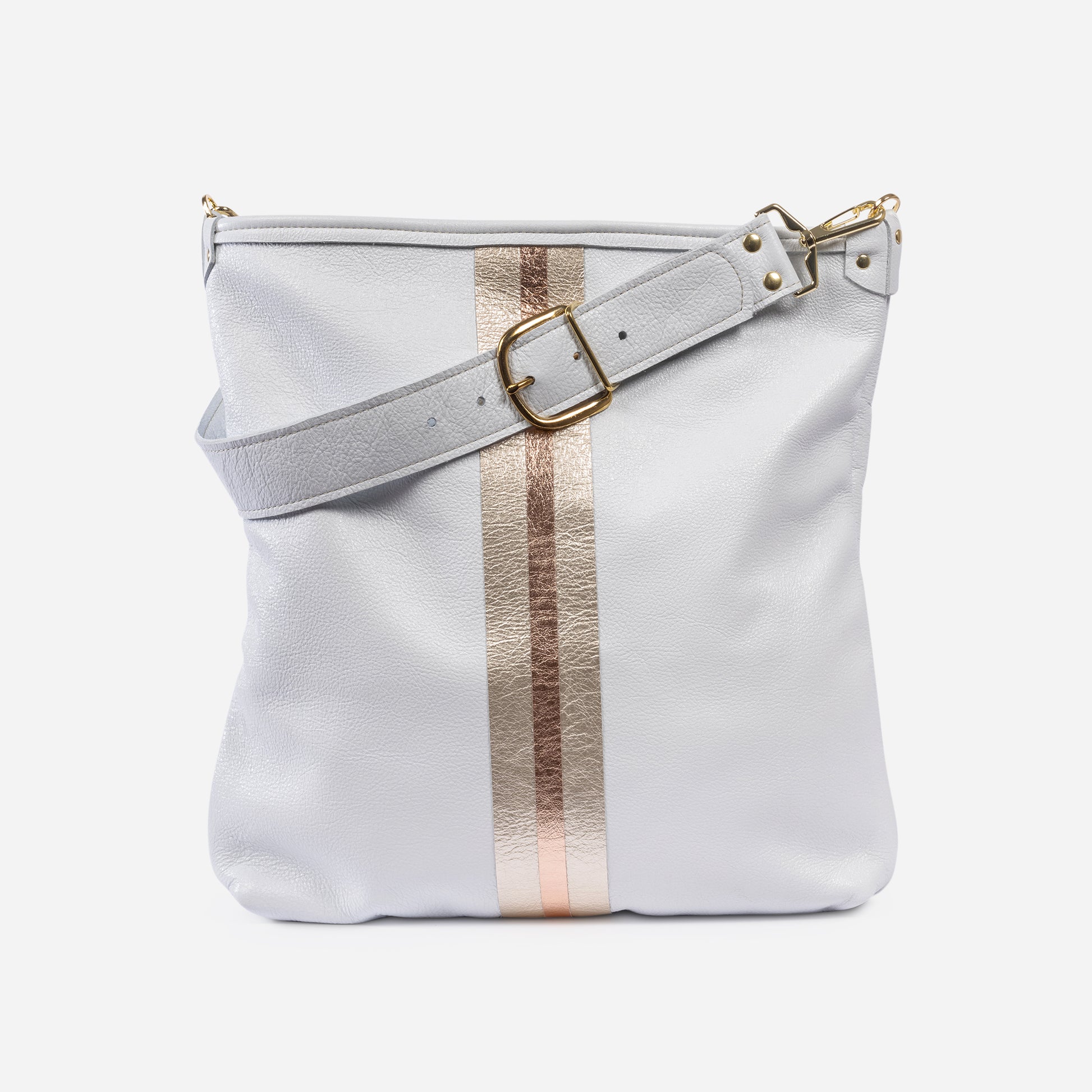 Noe Metallic Leather Shoulder Bag Snow & Champagne