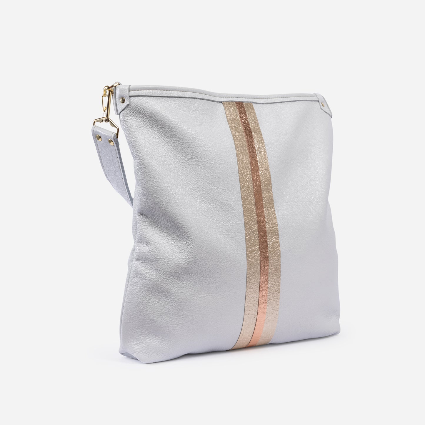 Noe Metallic Leather Shoulder Bag Snow & Champagne