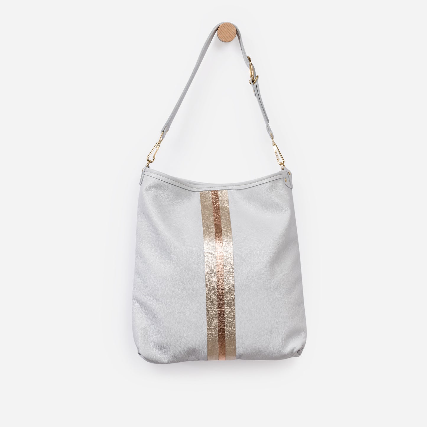 Noe Metallic Leather Shoulder Bag Snow & Champagne