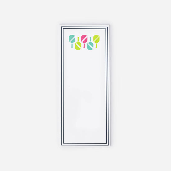 Minimalist menu design with colorful balloon illustrations along the top against a white background.