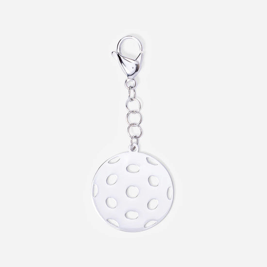 Silver pickleball keychain.