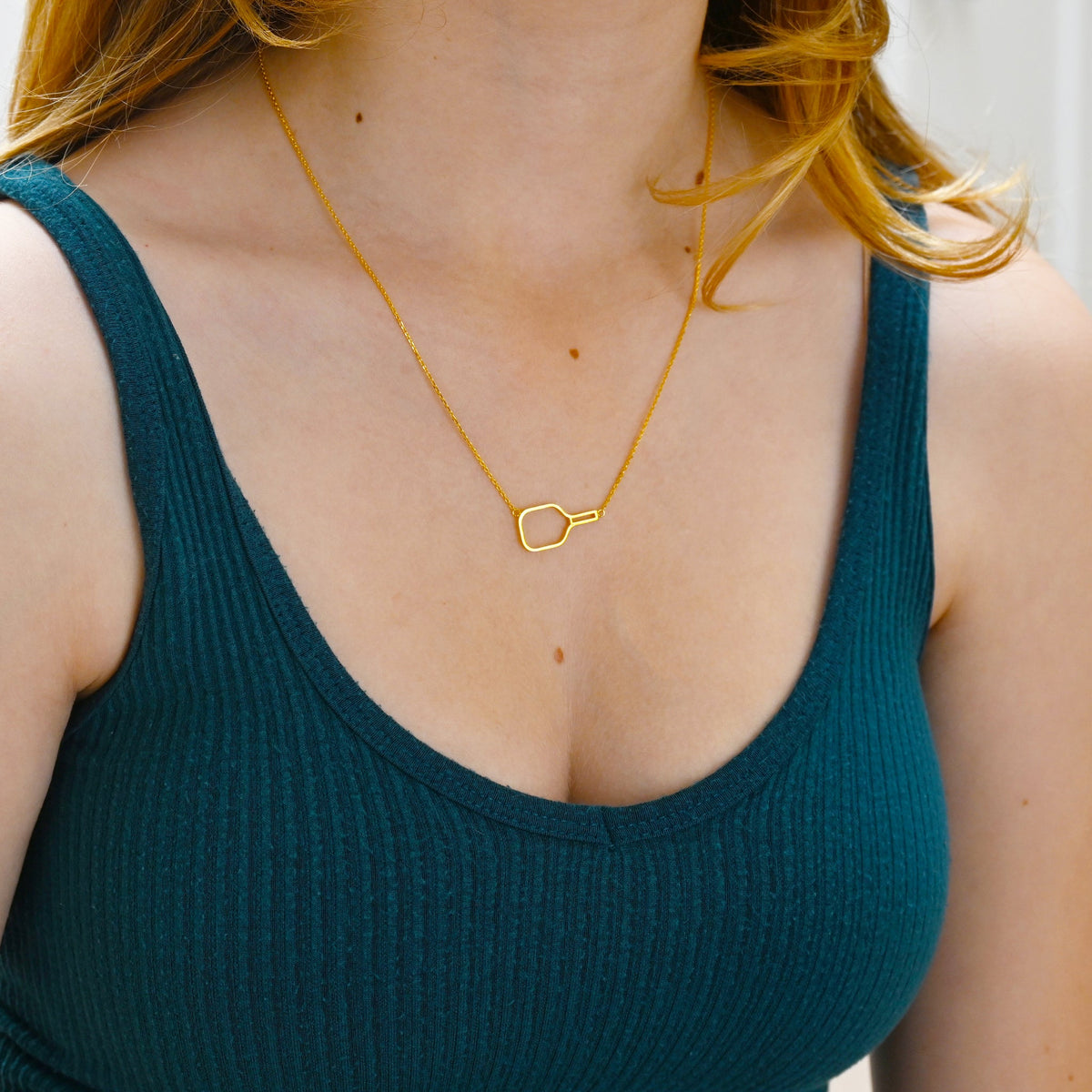 Pickleball Paddle Necklace Gold