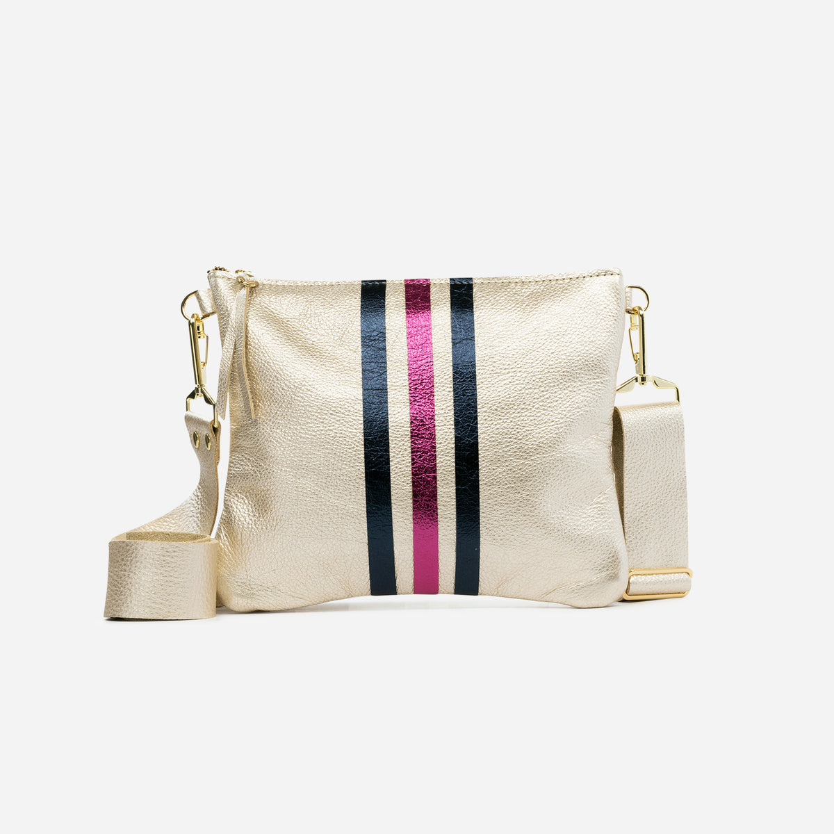 Reya Genuine Metallic Leather Crossbody Bag Champagne & Navy