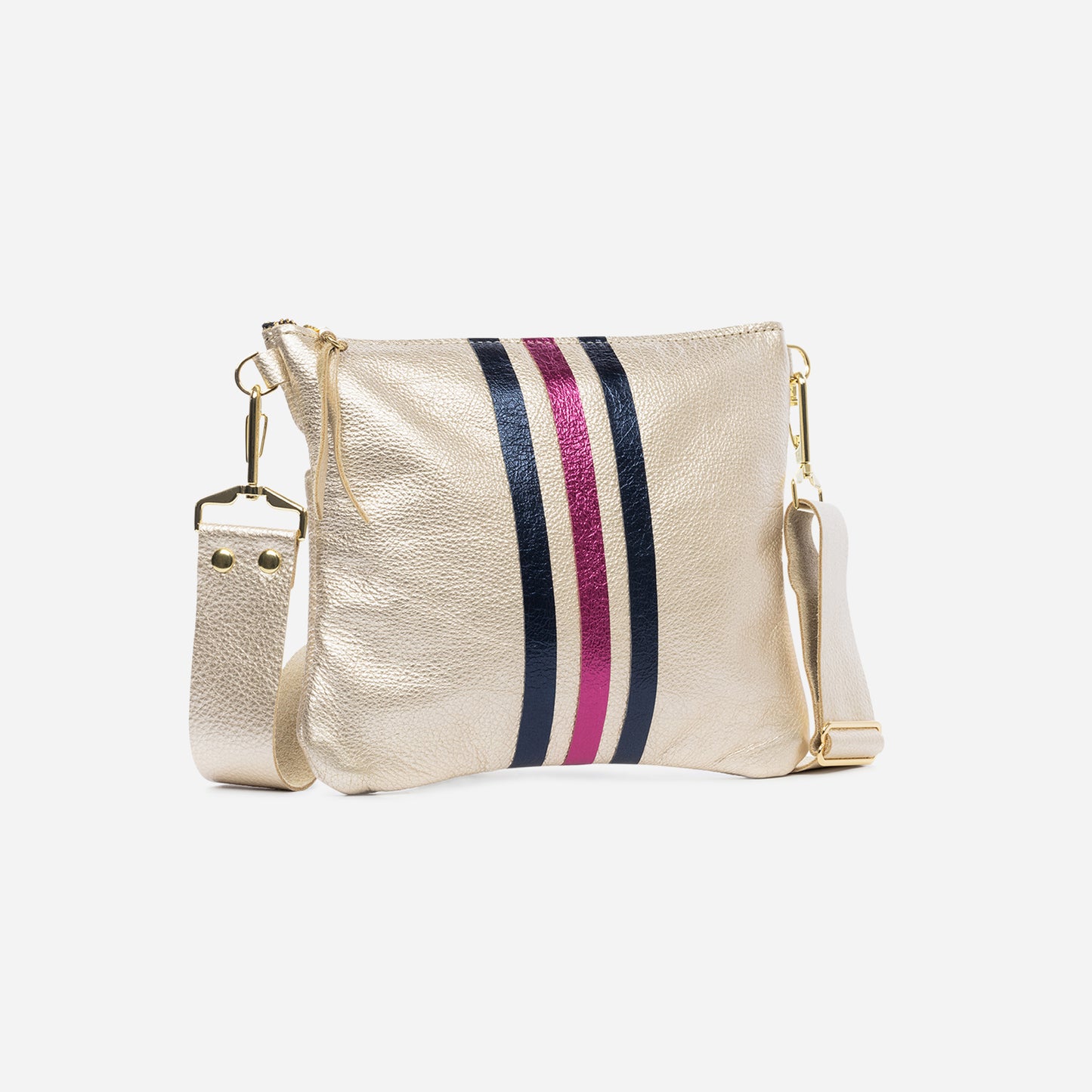 Reya Genuine Metallic Leather Crossbody Bag Champagne & Navy