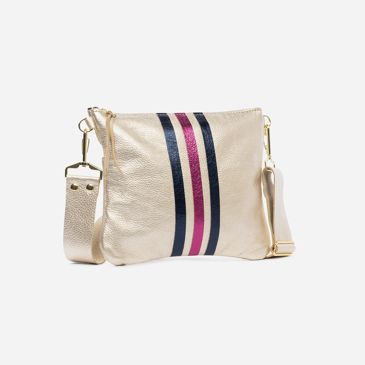 Reya Genuine Metallic Leather Crossbody Bag Champagne & Navy
