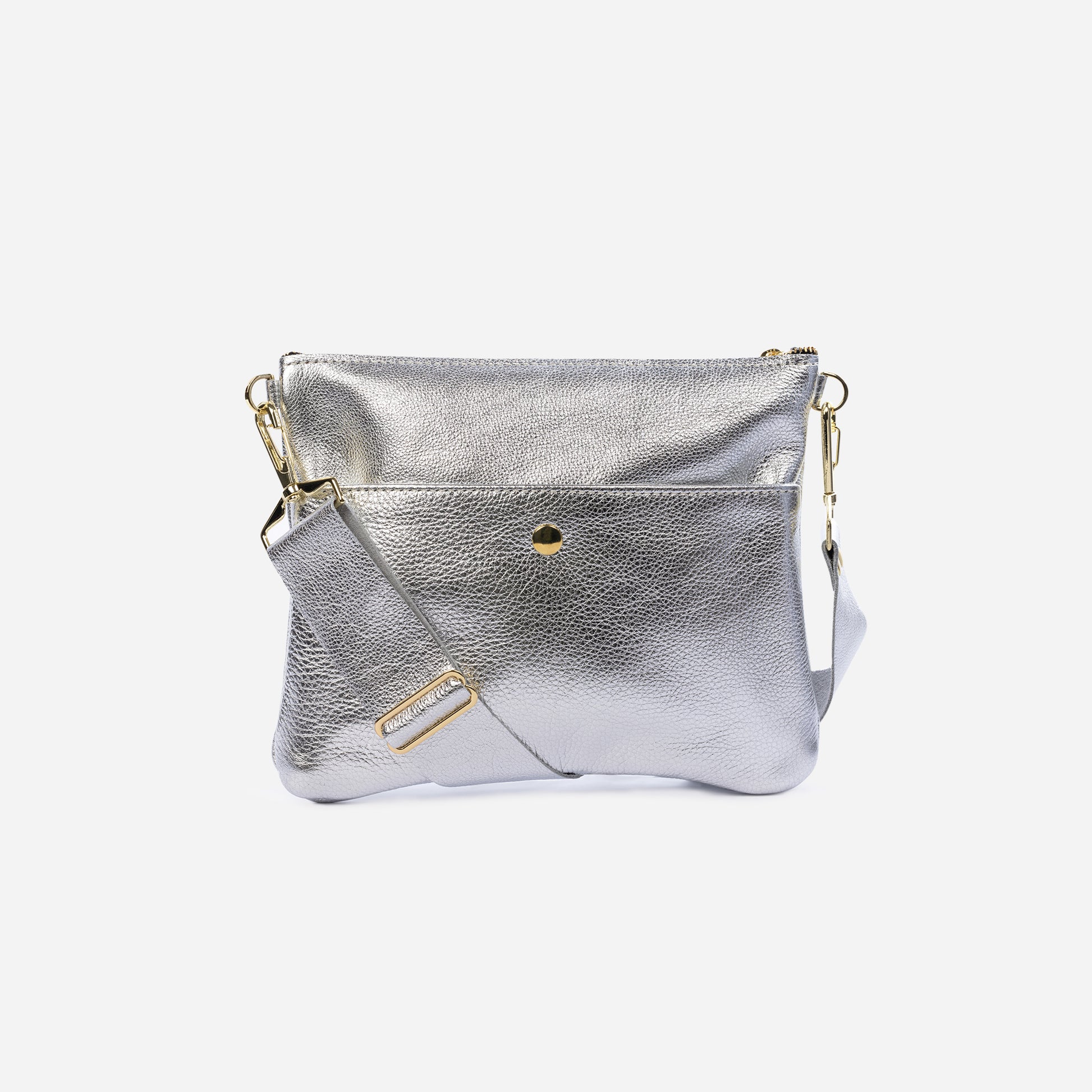 Reya Genuine Metallic Leather Crossbody Bag Platinum & Graphite