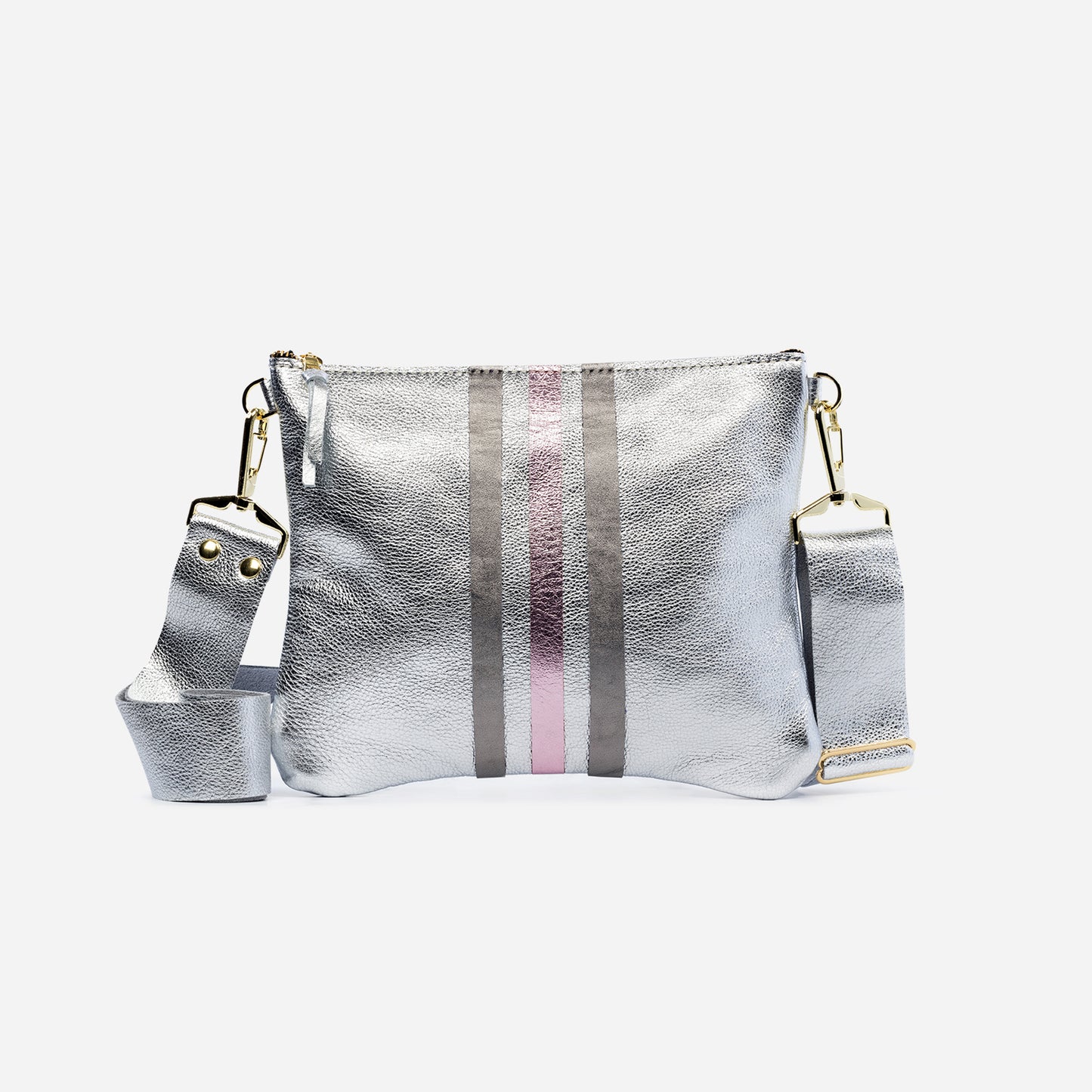 Reya Genuine Metallic Leather Crossbody Bag Platinum & Graphite