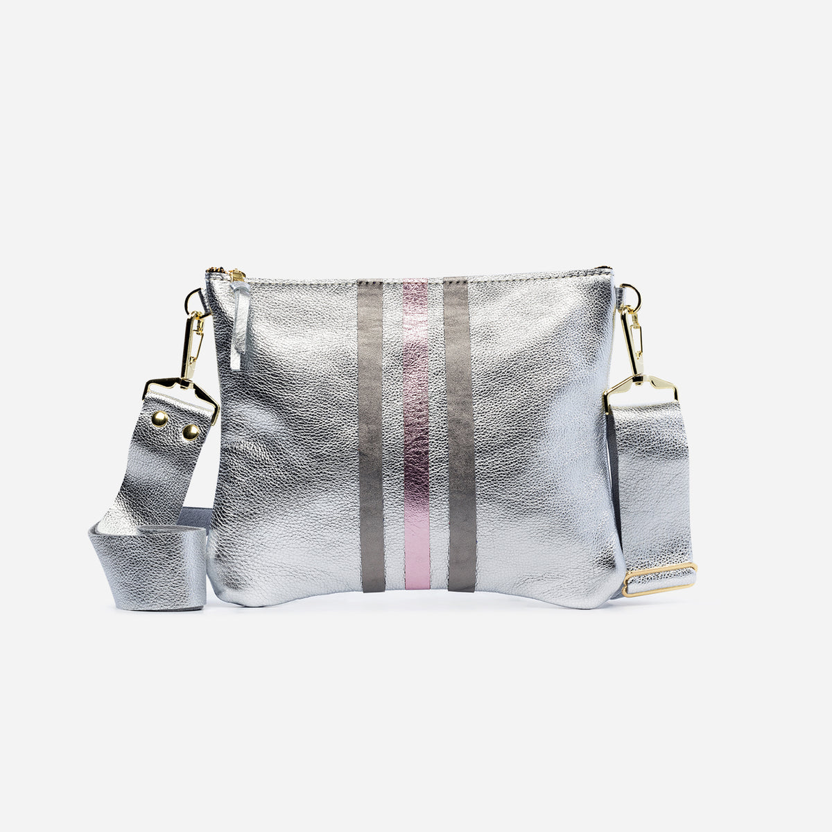 Reya Genuine Metallic Leather Crossbody Bag Platinum & Graphite