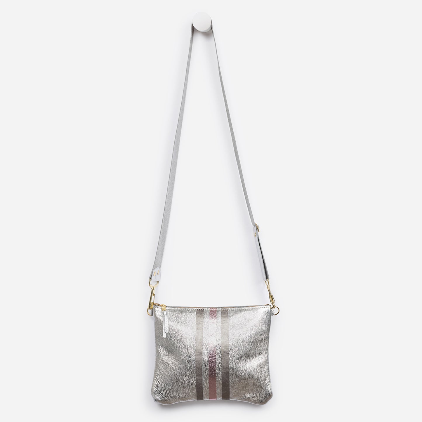 Reya Genuine Metallic Leather Crossbody Bag Platinum & Graphite