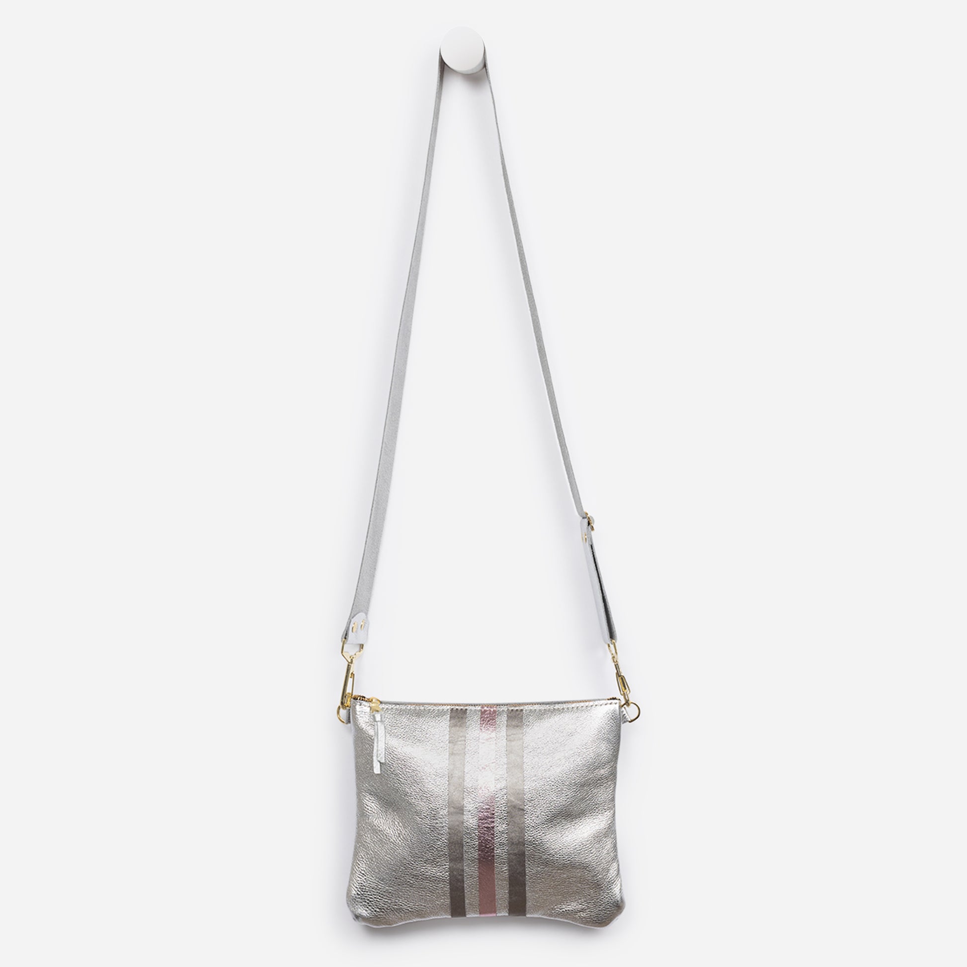 Reya Genuine Metallic Leather Crossbody Bag Platinum & Graphite