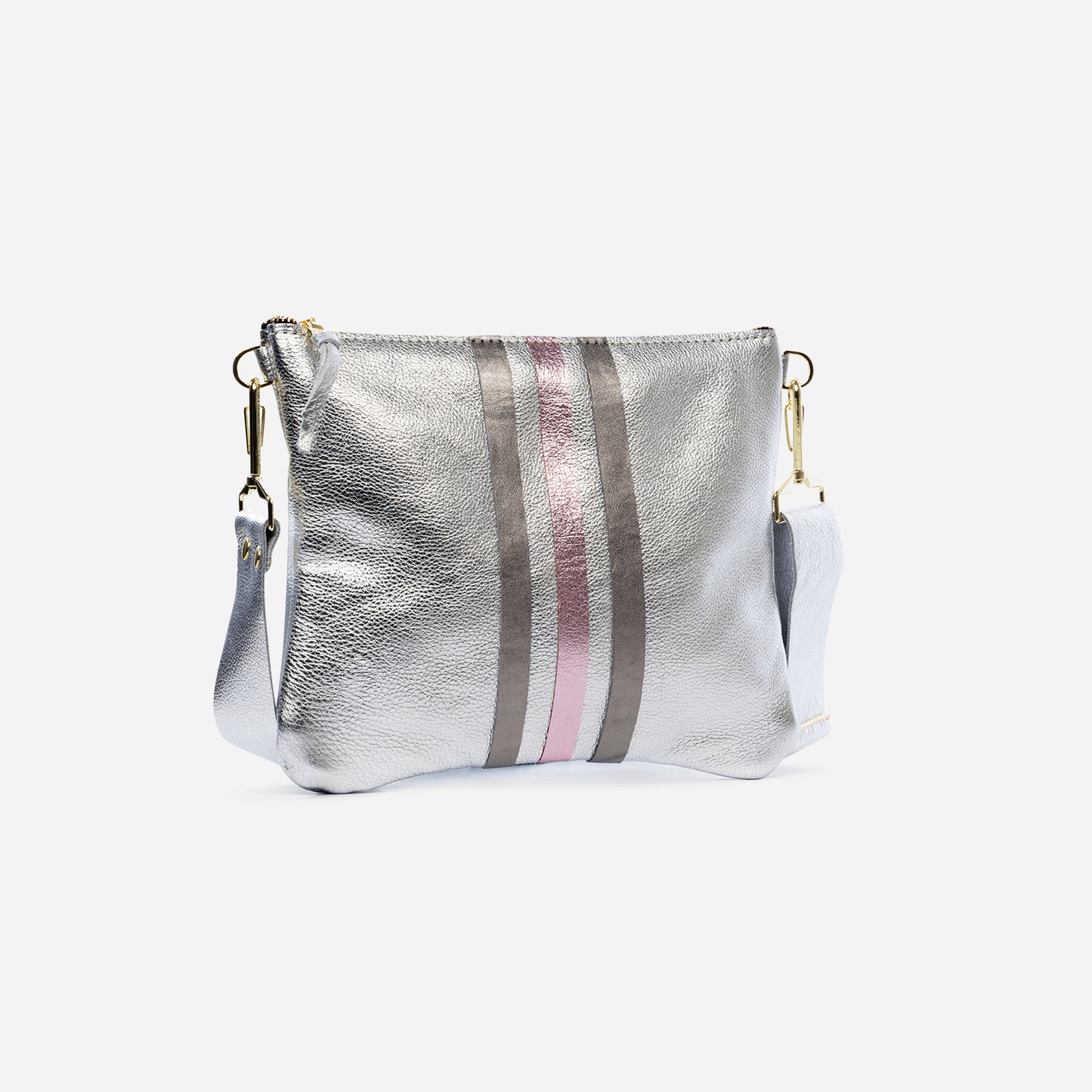 Reya Genuine Metallic Leather Crossbody Bag Platinum & Graphite