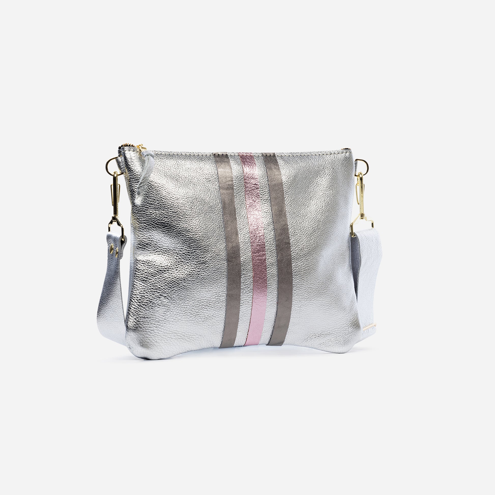 Reya Genuine Metallic Leather Crossbody Bag Platinum & Graphite