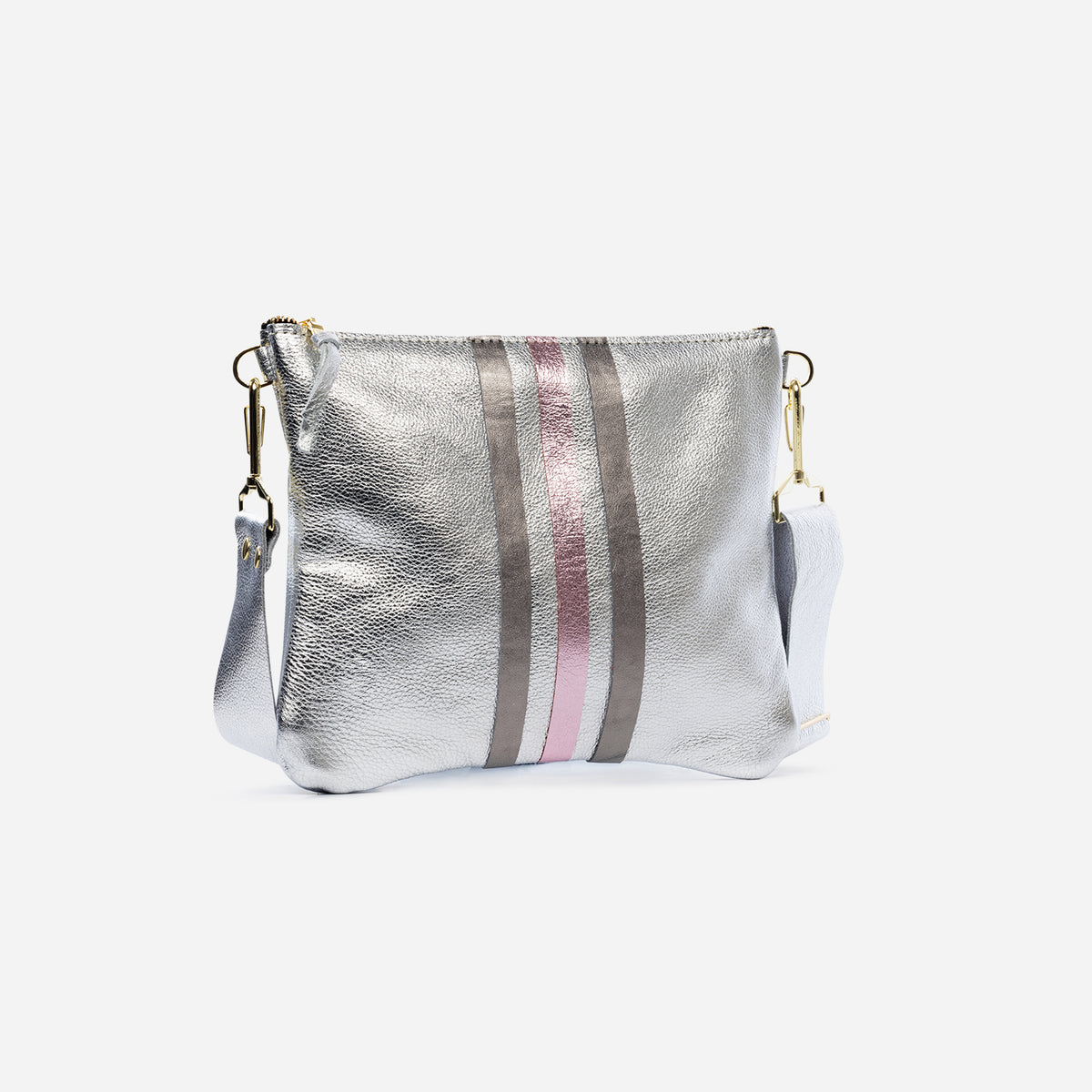 Reya Genuine Metallic Leather Crossbody Bag Platinum & Graphite