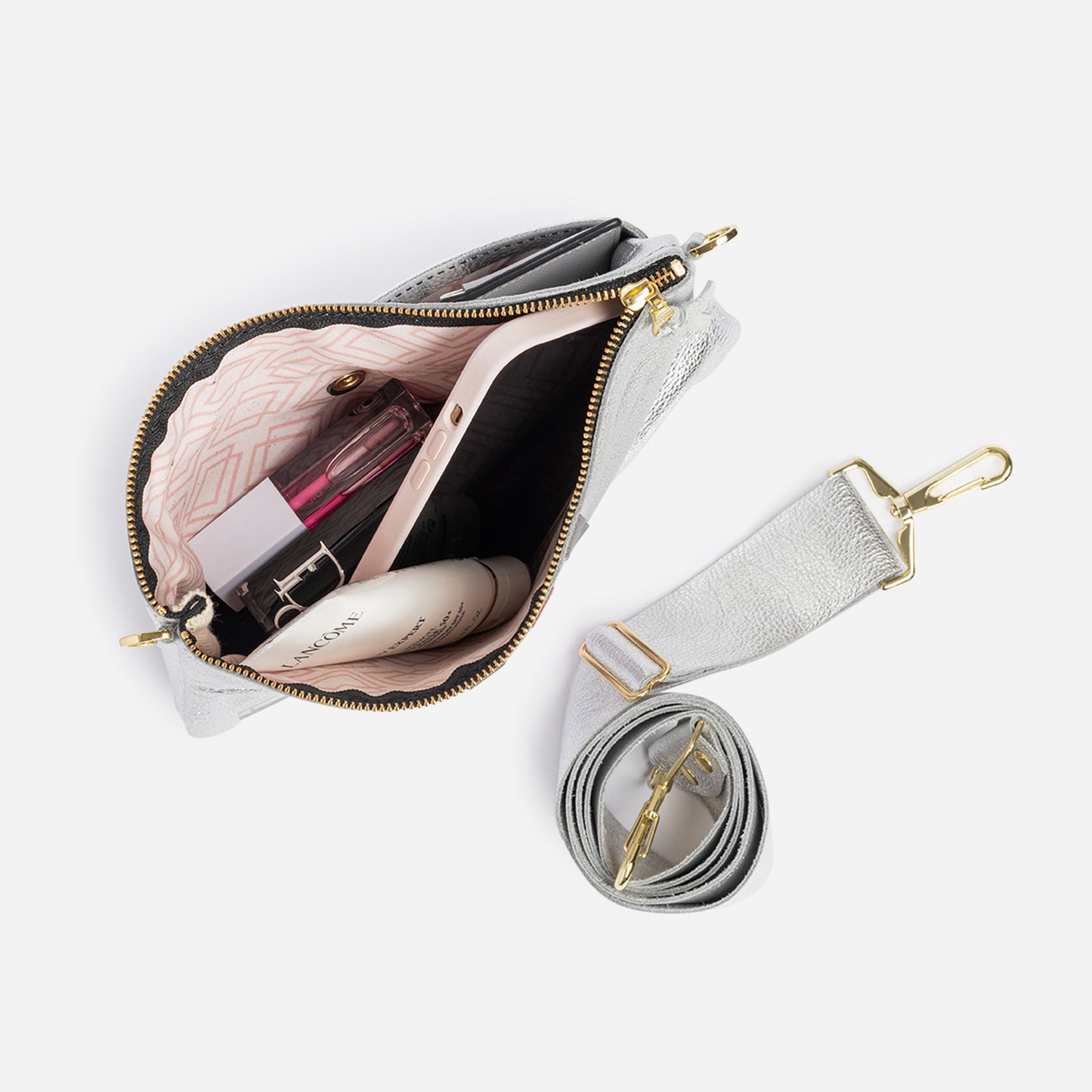 Reya Genuine Metallic Leather Crossbody Bag Platinum & Graphite