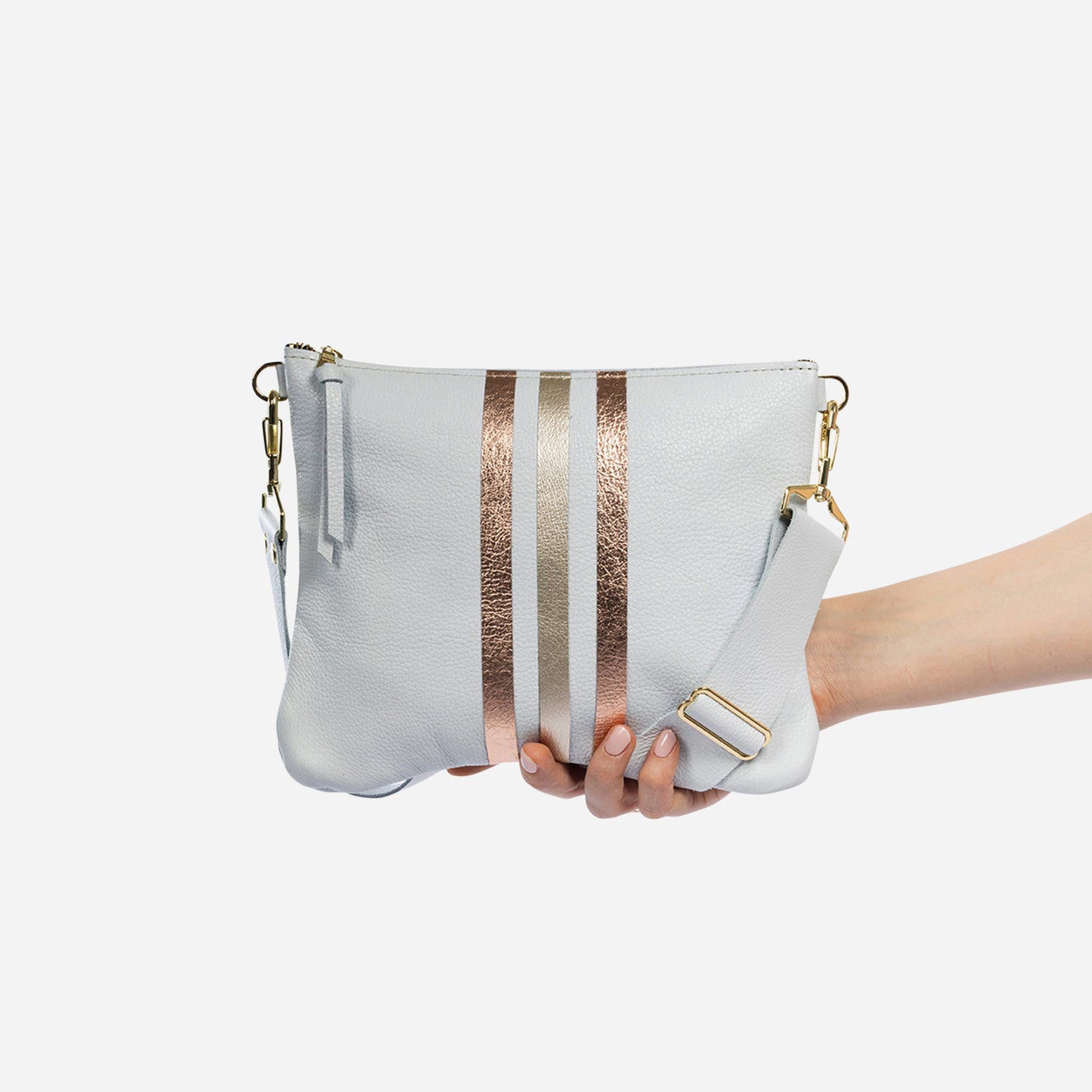 Reya Genuine Metallic Leather Crossbody Bag Snow & Rose Gold