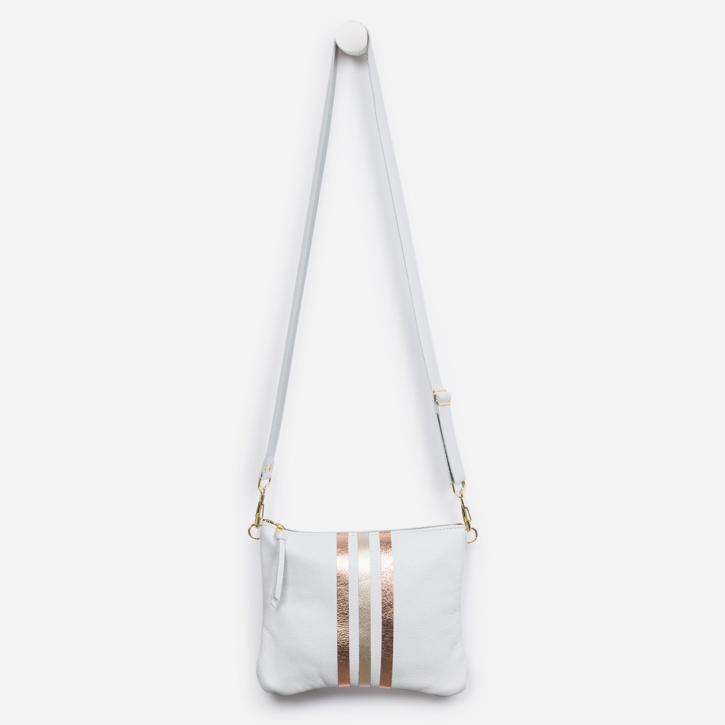 Reya Genuine Metallic Leather Crossbody Bag Snow & Rose Gold