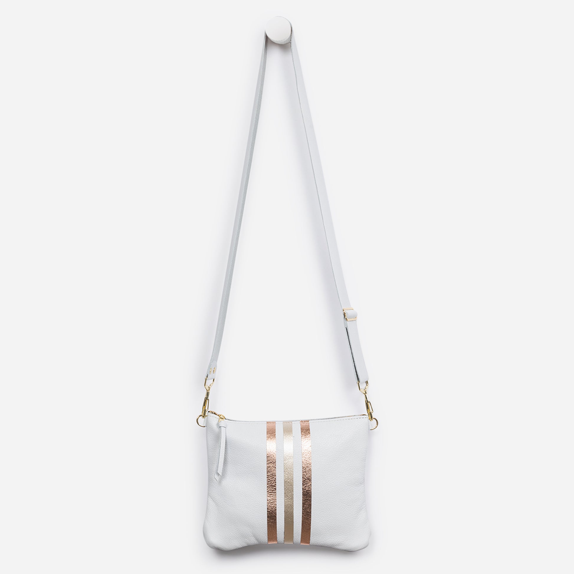 Reya Genuine Metallic Leather Crossbody Bag Snow & Rose Gold