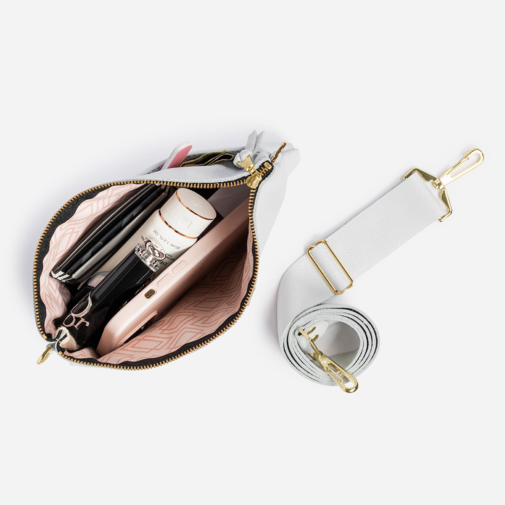 Reya Genuine Metallic Leather Crossbody Bag Snow & Rose Gold