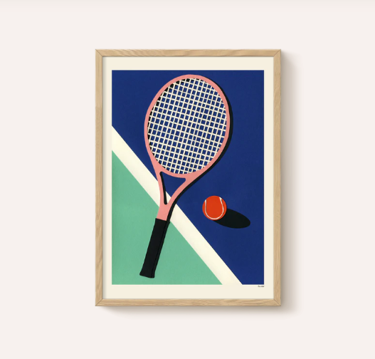 Framed tennis racquet print.