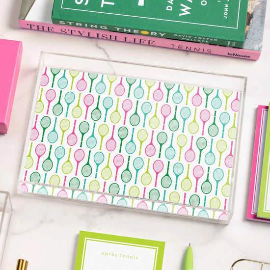 Tennis racquet pattern on an acrylic tray.