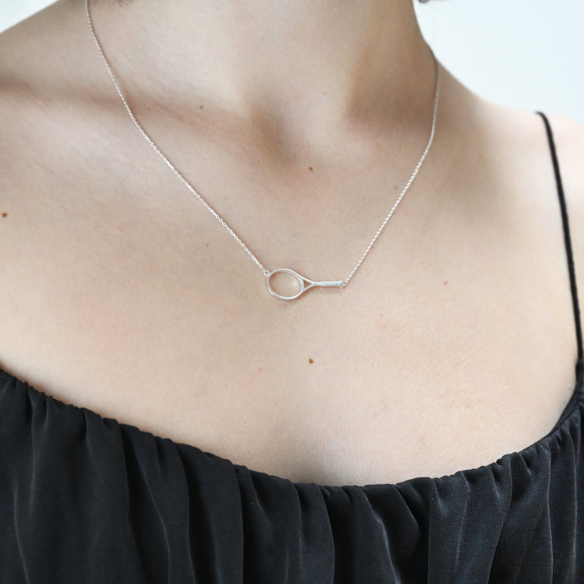 Tennis Racquet Necklace Silver
