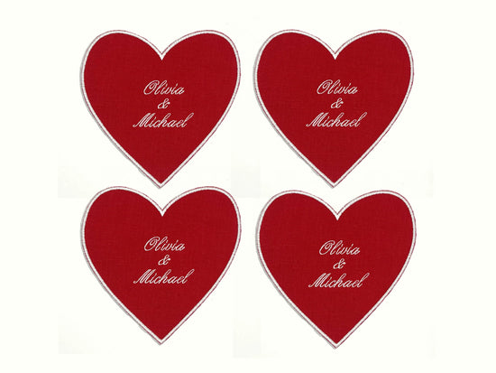 4 red heart shaped cocktail napkins