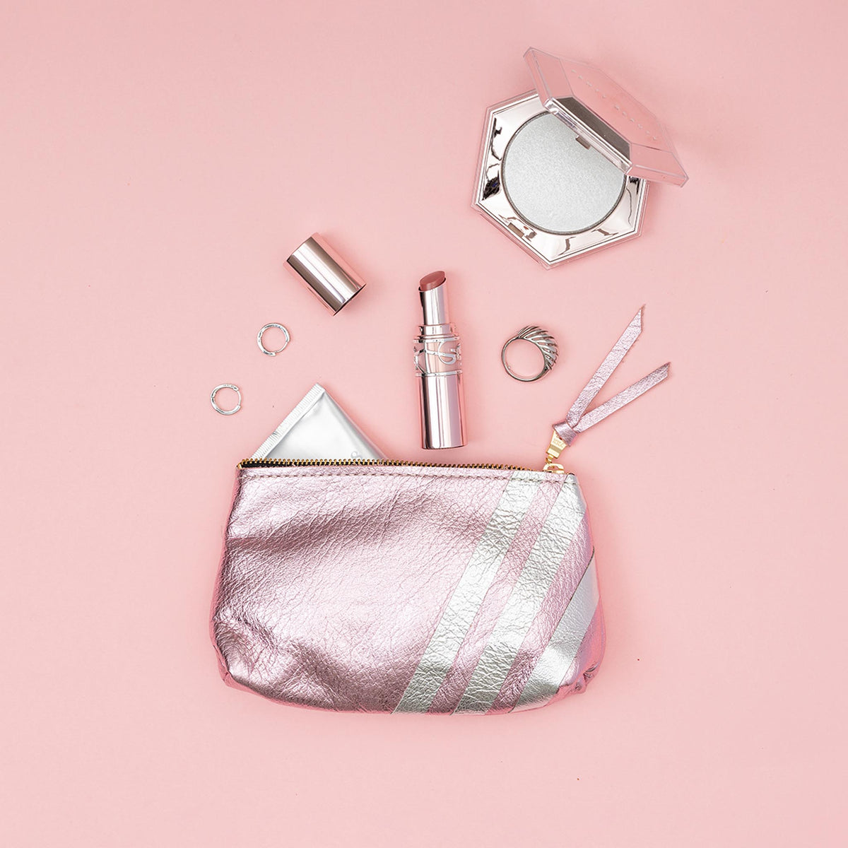 Bree Small Leather Pouch Candy & Platinum