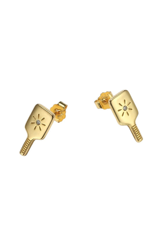 Gold pickleball paddle earrings