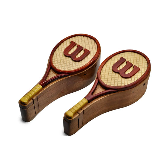 Tennis racquet wooden puzzle box.
