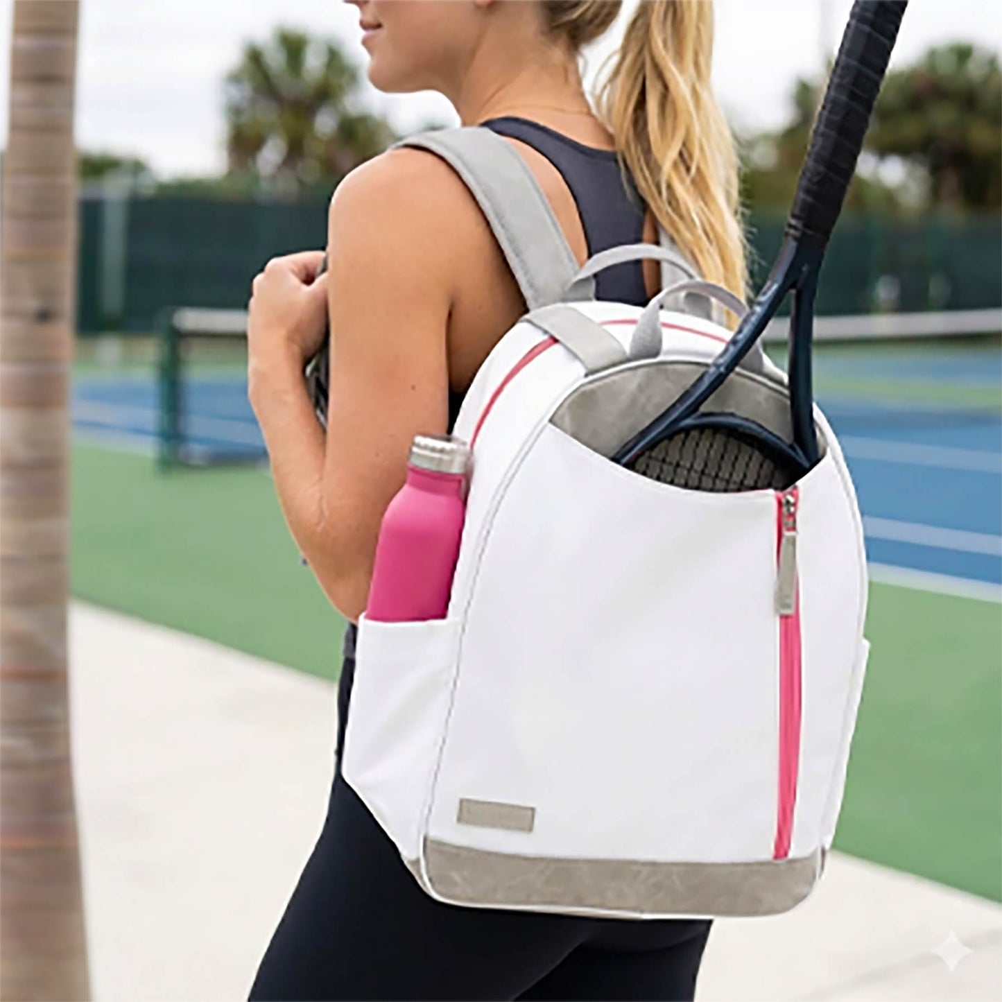 Melbourne Pickleball Backpack / Tote Dove White & Watermelon tennis court lifestyle