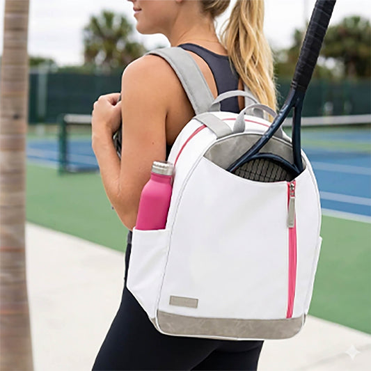 Melbourne Pickleball Backpack / Tote Dove White & Watermelon tennis court lifestyle