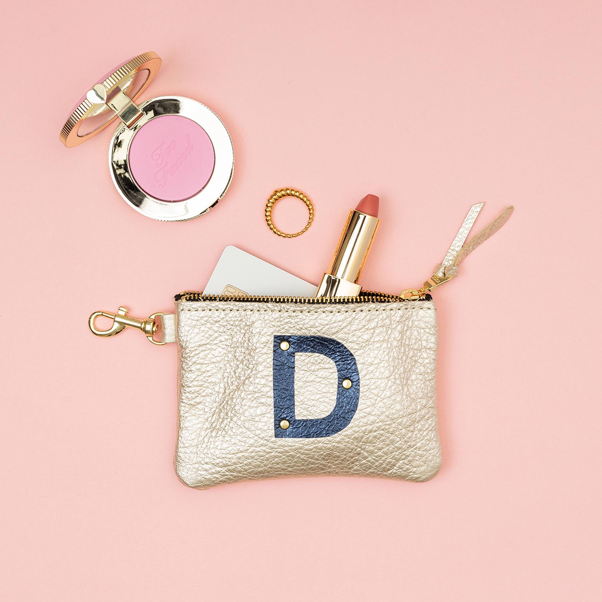 Shay Mini Leather Pouch Champagne Initial